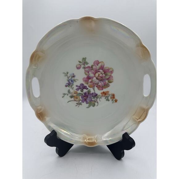Oremont Bavaria Hand Painted Pink Floral Plate 9 1/2" Lusterware Porcelain MCM - Picture 1 of 7